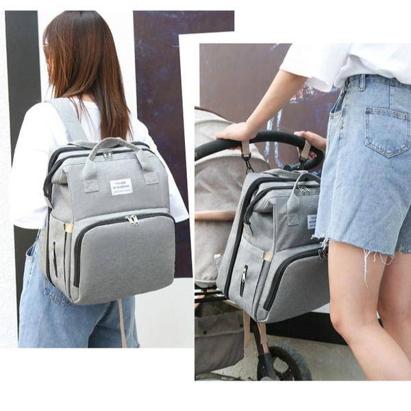 Portable Folding Crib Mommy Bag Bed Backpack - Purple